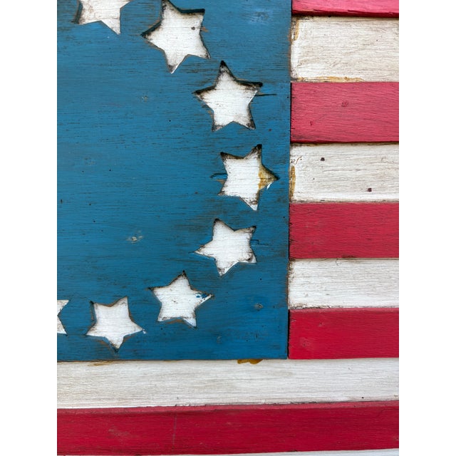 Vintage Americana Wooden Ameican Flag Betsy Ross Wall Art For Sale In New York - Image 6 of 7