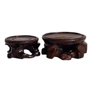 Chinoiserie Set of Two Round Wood Stands For Sale