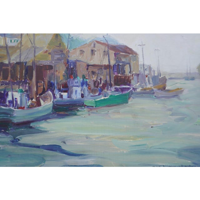 Nell Walker Warner, Monterey Bay, Cannery Row, Rare Oil on Board 1930s-40s For Sale - Image 4 of 7