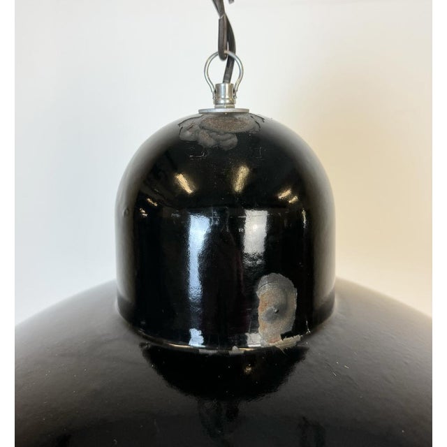 Mid-Century Modern Industrial Black Enamel Factory Pendant Lamp, 1960s For Sale - Image 3 of 16