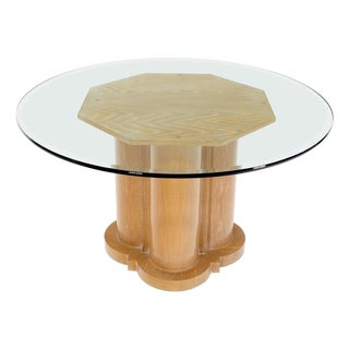 Cerused Oak Triple Cylinder Base 52" Round Glass Top Dining Conference Table For Sale