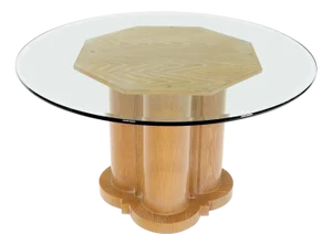 Cerused Oak Triple Cylinder Base 52" Round Glass Top Dining Conference Table