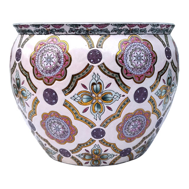 Vintage Porcelain Chinoiserie Fish Bowl Planter For Sale
