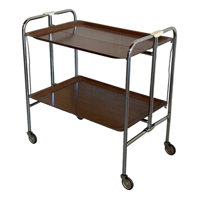 Teak Folding Two-Tier Bar Cart Germany Mid-Century Modern 1960s For Sale