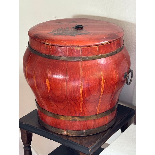 Red Antique Chinese Red Lacquer Elm Rice / Grain Storage Vessel — Sculptural Qing Style Container For Sale - Image 8 of 12