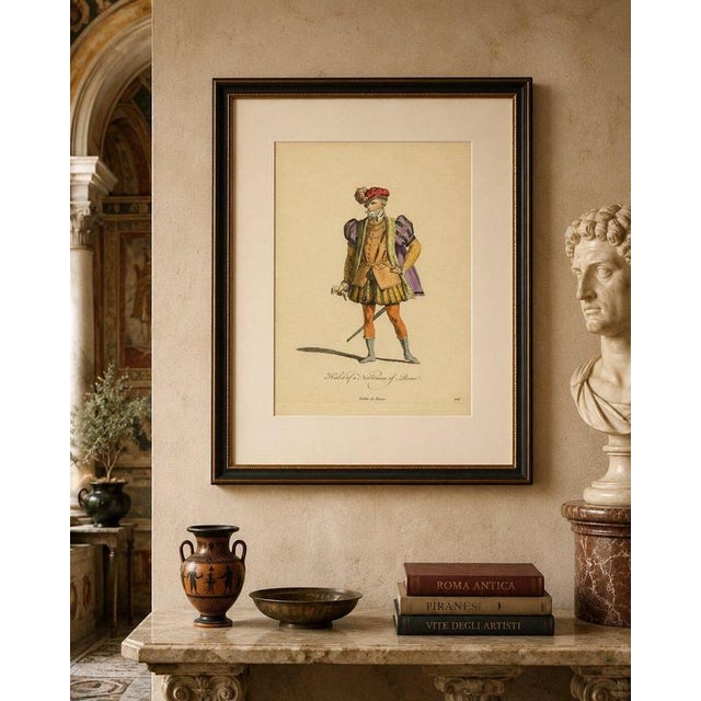 Roman Nobleman Costume Engraving, Renaissance Court Dress, Hand-Colored 1749 This elegant mid-18th century hand-colored...