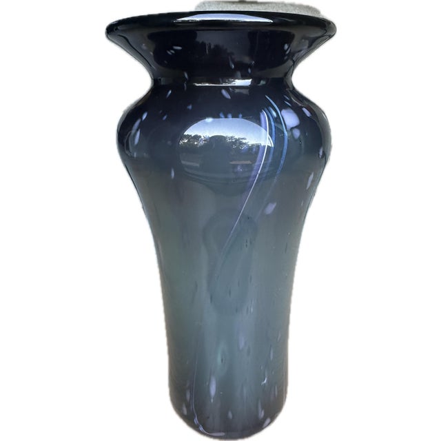 1960s Large Murano Glass Vase 13x8” Opal and Blue For Sale - Image 5 of 5