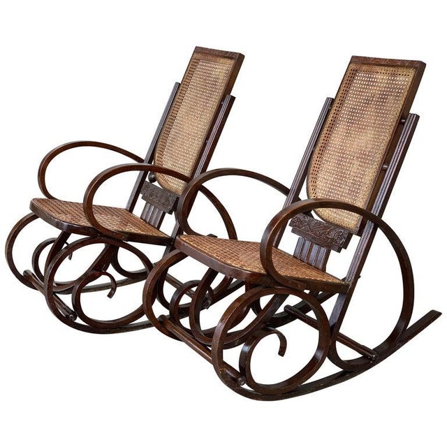 Brown 20th Century Art Deco Bentwood and Reed Seats Rocking Chairs For Sale - Image 8 of 8