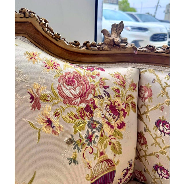 1990s French Baroque Style Beige Sofa – Gold Leaf Details For Sale - Image 13 of 14
