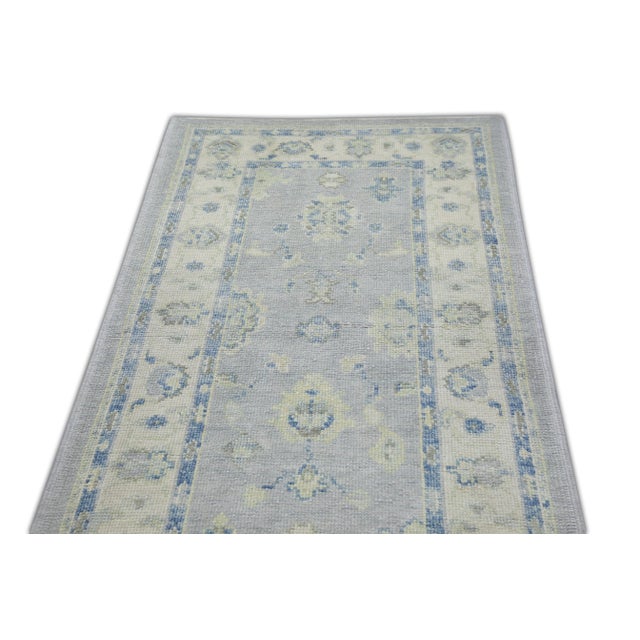 Early 21st Century Blue Handwoven Turkish Oushak Runner 2'11" X 17' For Sale - Image 4 of 7