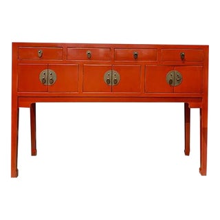 1990s Asian Red Lacquer Ex Beijing Console Table For Sale