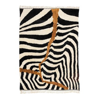 Bold Zebra Stripe Abstract Hand-Knotted Wool Rug | 13'7" X 9'8" | One of a Kind For Sale