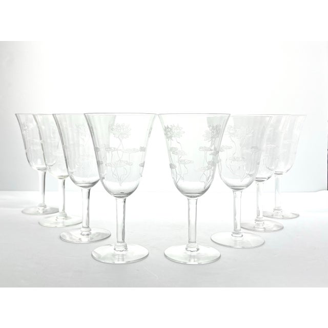 1910s Antique Fostoria “Lotus” Set of 8 Etched Optic Water Glasses 6 7/8” 9oz Good antique condition. No chips, cracks, or...