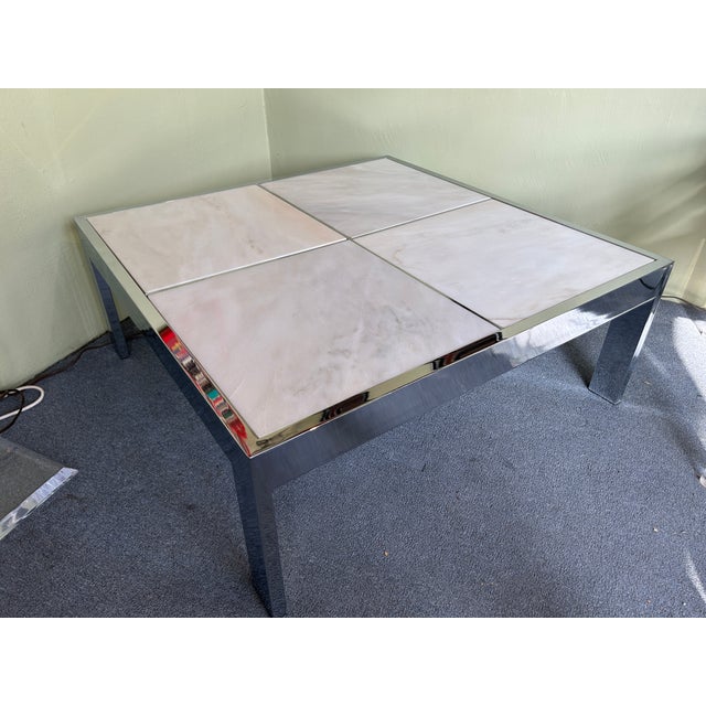You are viewing a handsome White Marble + Chrome Cocktail Table by Leon Rosen for Pace Collection c1970s. This design...
