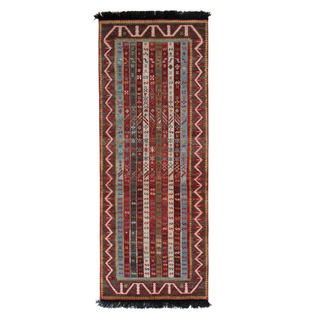 Tribal Rug & Kilim Tribal Style Rug in Red, Blue Geometric Pattern, 3x12 For Sale - Image 3 of 3