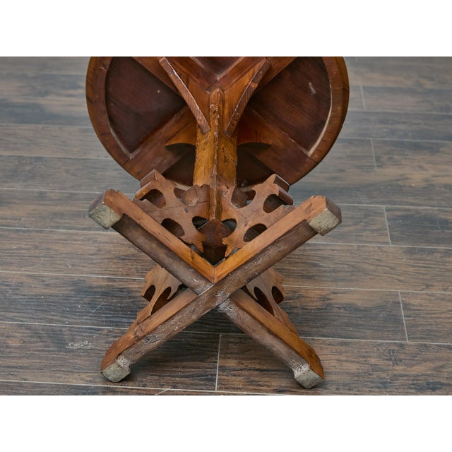 Gothic Revival English Pine Quadripod Table with Scrollwork Base, 19th Century For Sale - Image 11 of 12