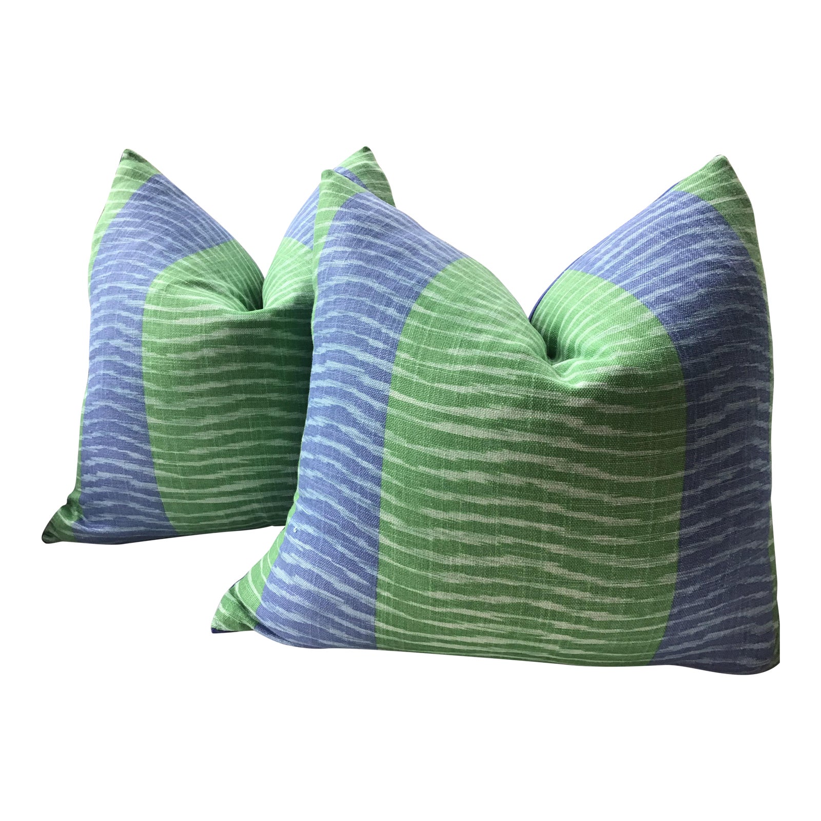 Thibaut “Wavelet” in Blue and Green Down Filled Pillows a Pair Chairish