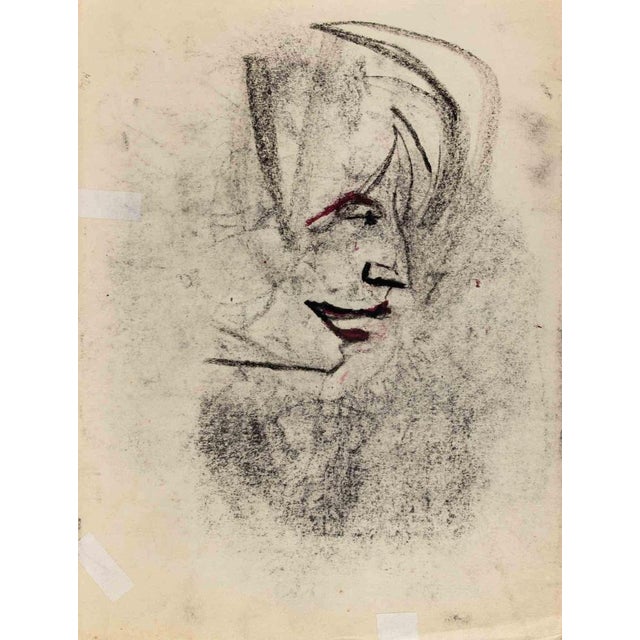 Charcoal drawing and watercolor realized by Mino Maccari in 1960. Hand siged in pencil lower right. with a portrait...