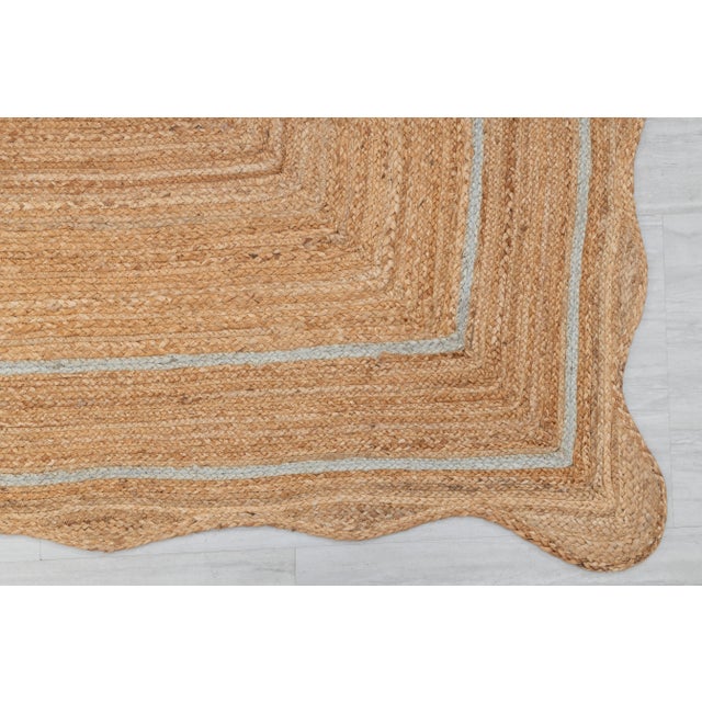 Light Blue Natural Jute Wave Scallop Rug 2.5x10 Ft. For Sale - Image 6 of 12