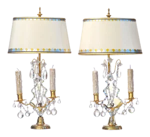 1900's French Bronze and Crystal Girondole Lamps - a Pair