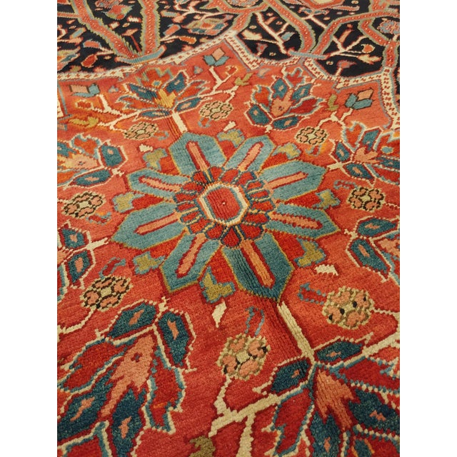 Persian Antique Persian Heriz Carpet Handmade Wool Oriental Rug, Rust, Navy, Ivory, Gold For Sale - Image 3 of 18