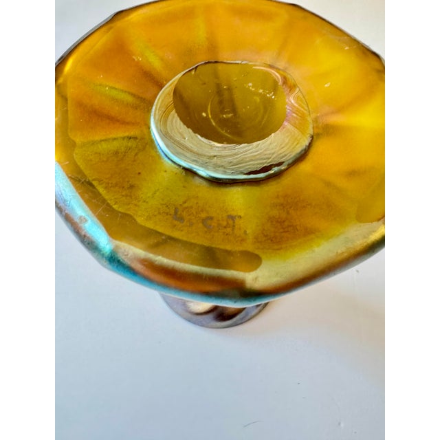 1900s Louis Comfort Tiffany Favrile Glass Candle Lamp Signed 12” Tall Beautiful Condition For Sale - Image 12 of 12
