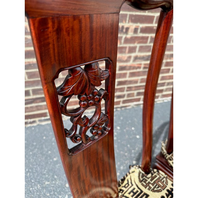 Carved Rosewood Asian Dining Table Chairs, Set of 6 with Cushions. Includes 2 armchairs and 4 side chairs.. Beautifully...