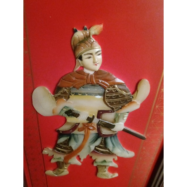 Vintage Chinese Chinoiserie Red Semi Precious Stone Emperor Decorative Wall Panels- Set of 4 For Sale - Image 10 of 12