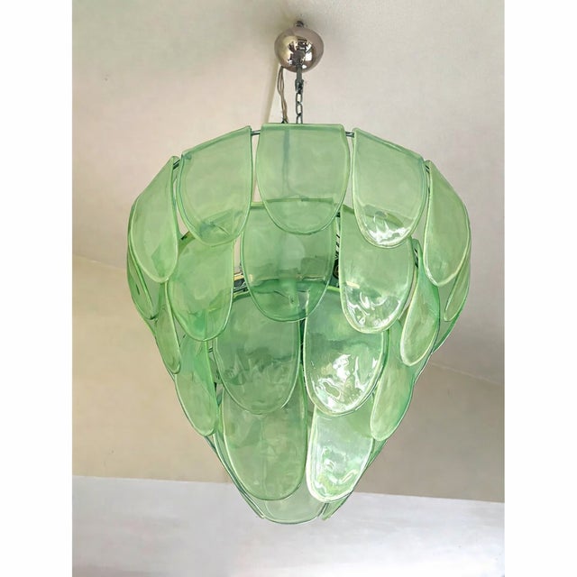Murano Contemporary Modern Green Sanded "Petals" Murano Style Glass Chandelier For Sale - Image 4 of 10