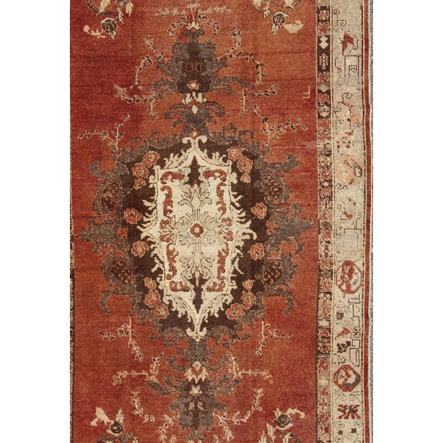 Keivan Woven Arts, Tu-Cum-115, Vintage Oushak Carpet From Turkey With Sienna color Field and Floral Medallion. Vintage...