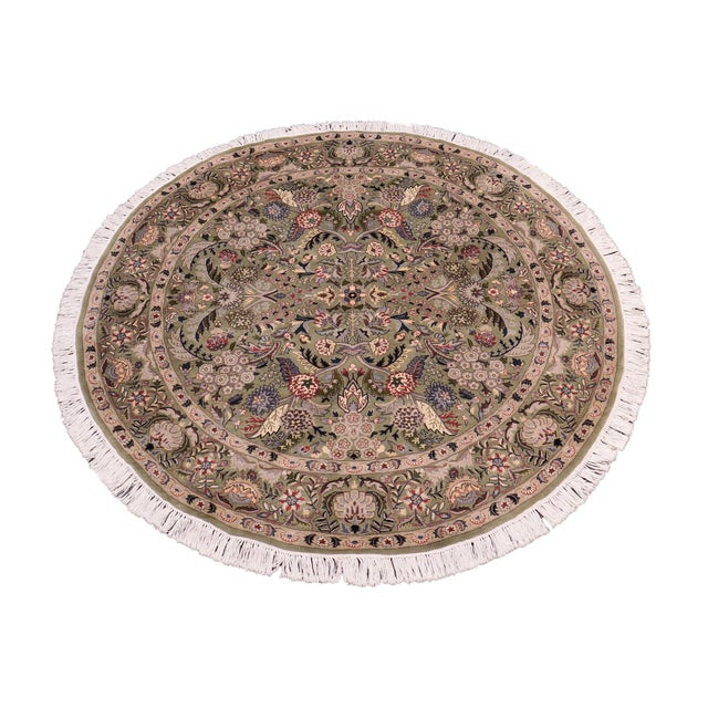 Shabby Chic Shabby Chic 1990's Pak-Persian Green/Gray Wool Round Rug - 6'2'' X 6'3'' For Sale - Image 3 of 9