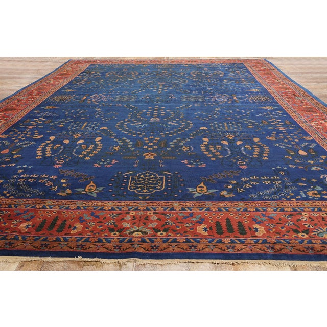 Blue Late 19th Century 1880's Antique Blue Indian Agra Rug - 10'10 X 16'09 For Sale - Image 8 of 9