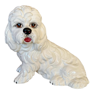 Vintage Italian Glazed Ceramic White Dog Figurine