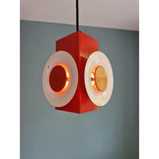 Orange Space Age Cascade Chandelier in Orange and White Lacquered Metal from Raak, 1970s For Sale - Image 8 of 17