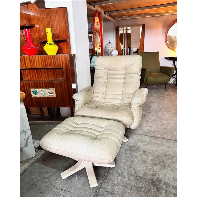 Animal Skin Leather Armchairs and Ottoman from Stega, 1990s, Set of 3 For Sale - Image 7 of 7