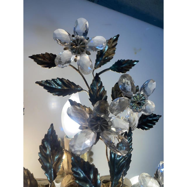 1970s Gilded Tole Crystal Flower Flush Mount, 1970s For Sale - Image 5 of 12