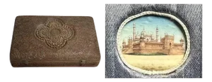 Anglo-Indian Carved Box: 19th Century Jama Masjid Miniature Painting