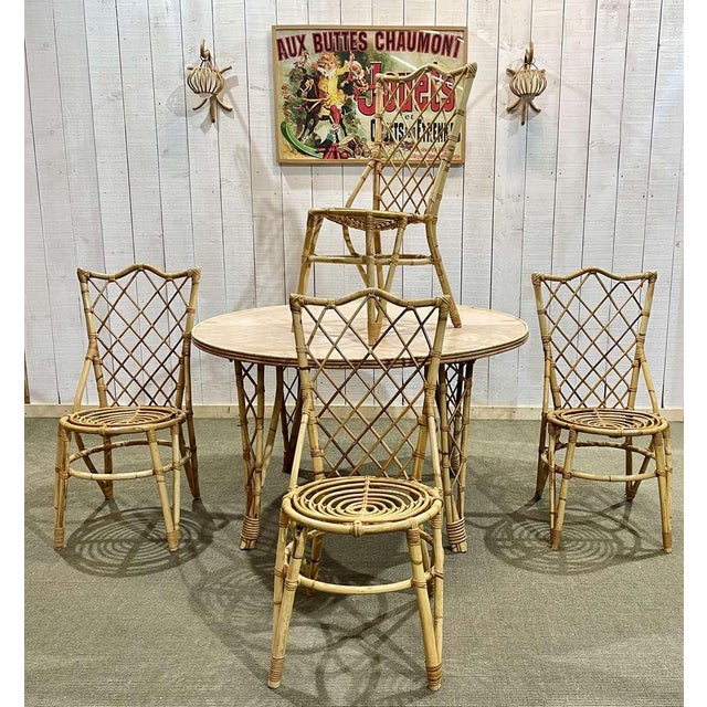 Rattan Set with Table & Chairs, 1970s, Set of 5 For Sale - Image 15 of 15
