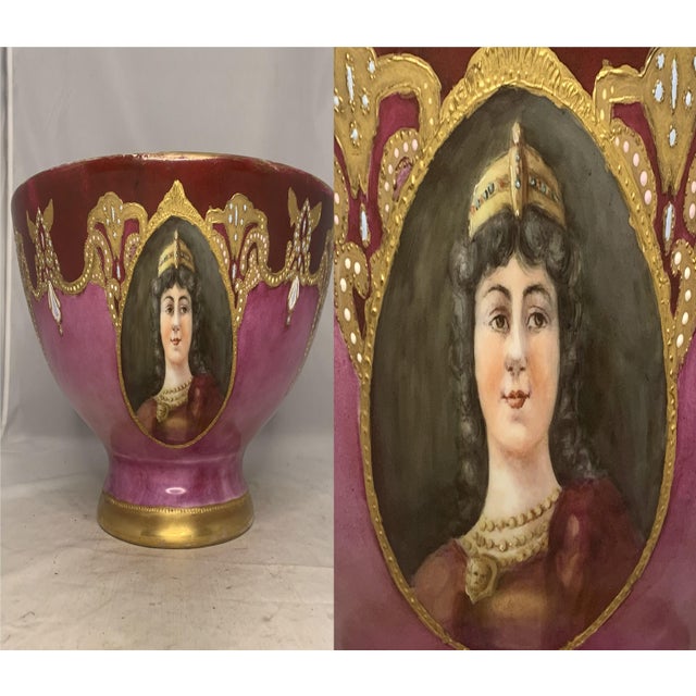 Art Nouveau Antique Limoges Punch Bowl: T&V Hand-Painted Royalty Portraits, Signed 1903 For Sale - Image 3 of 10
