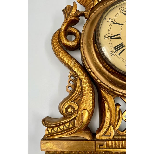 1940s German Carved Wood Gold Sea Monster Dragon Foo Dog