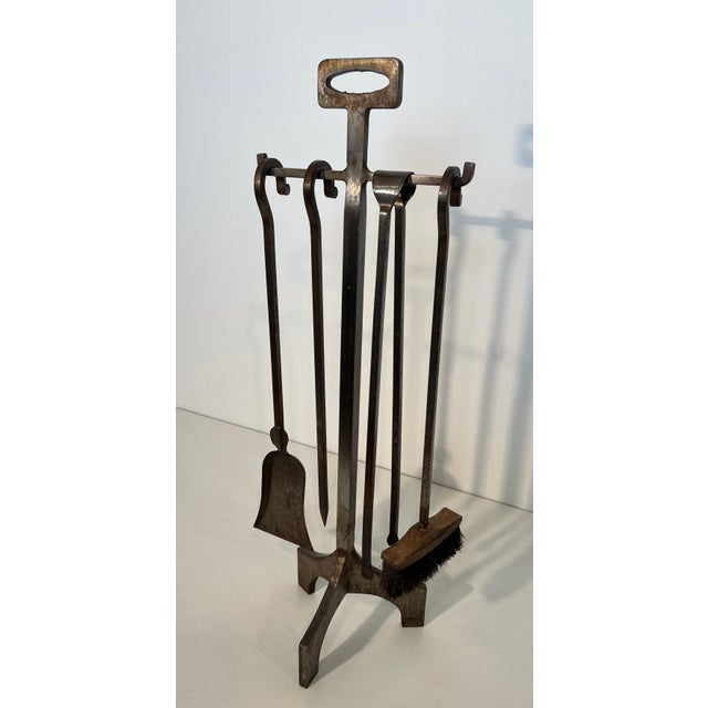 Metal Modernist Steel Fireplace Tools on Stand For Sale - Image 7 of 12