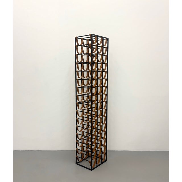 Vintage Metal & Leather Floor Wine Rack in the Style of Arthur Umanoff For Sale In West Palm - Image 6 of 6