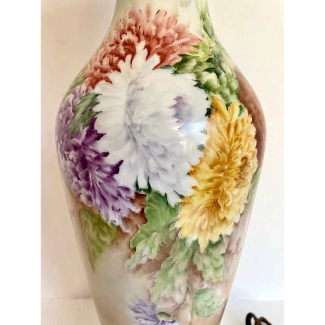 Antique Original Signed Hand-Painted Floral Table Lamp For Sale - Image 4 of 13