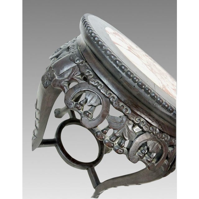 Antique Chinese Rosewood and Beige Marble Display Stand / Pedestal, Side Table, or Stool For Sale - Image 9 of 10