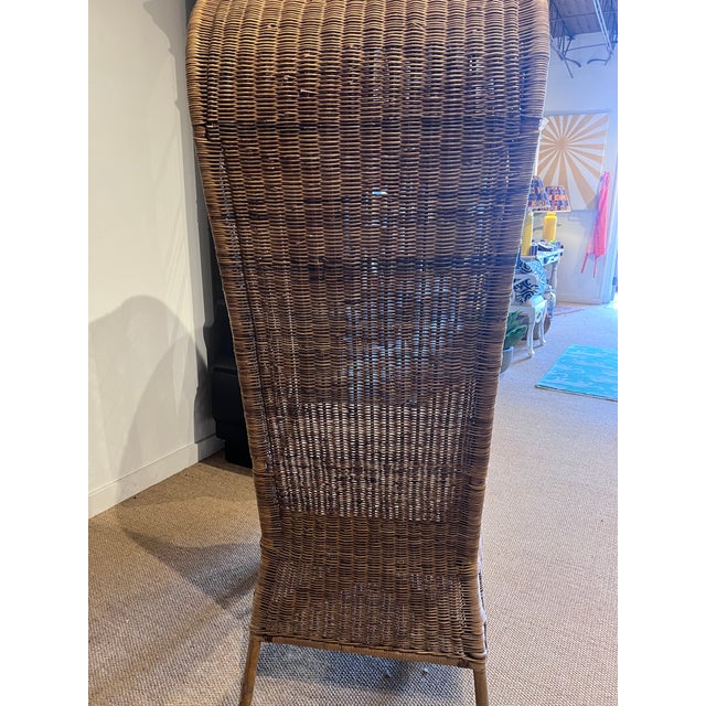 Wood Pair Mid 20th Century of Hooded Tall Back Wicker Chairs For Sale - Image 7 of 9