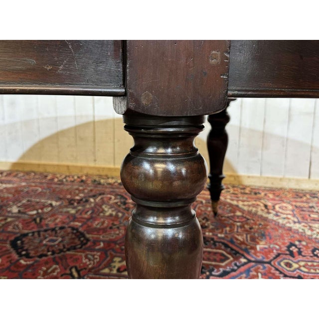 Large English Library Table in Dark Walnut with Leather Top, 1920s For Sale - Image 6 of 18