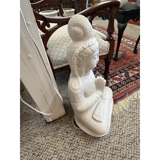 Carved Chinese Marble Statue of Guanyin the Bodhisattva of Compassion For Sale - Image 10 of 11