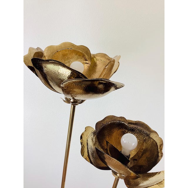Vintage 1980s Tommaso Brass Double Lotus Floor Lamp by Tommaso Barbi For Sale - Image 12 of 13