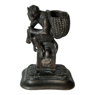 Antique 19thC French Bronze Monkey Match Holder Signed Fratin For Sale