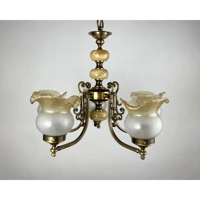 Mid-Century Modern Vintage Brass & Onyx Chandelier by Lacroix Legs, 1960s For Sale - Image 3 of 8